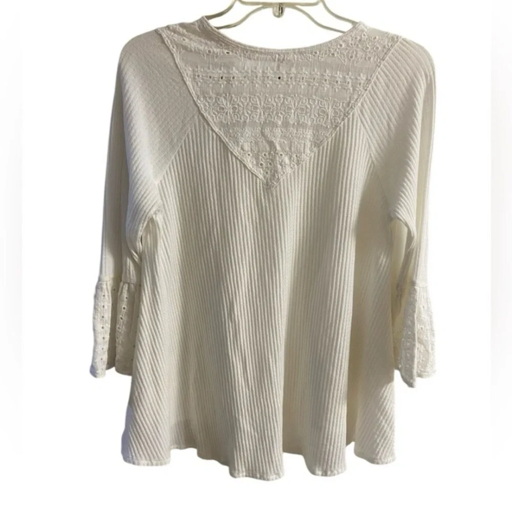 Free people White Eyelet Blouse ribbed v neck XS - Picture 3 of 8